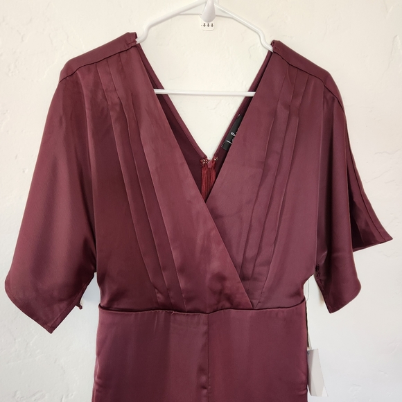 Lulus Kiss Me Now Plum Purple Satin Short Sleeve Wide-Leg Jumpsuit Small New - Picture 4 of 11